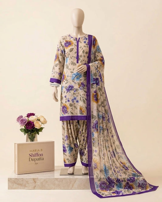 Azure Bloom – Premium Floral 3-Piece Printed Suit