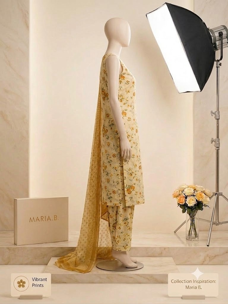 Elegant Floral Printed Lawn 3-Piece Suit with Chiffon Dupatta