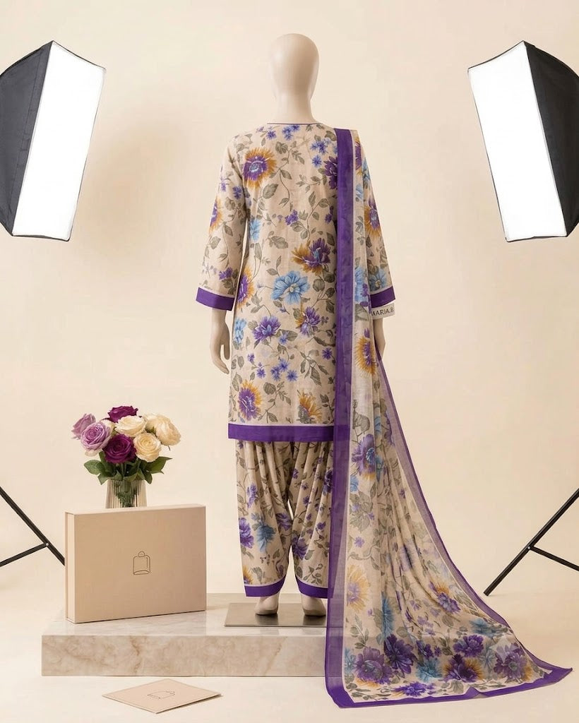 Azure Bloom – Premium Floral 3-Piece Printed Suit