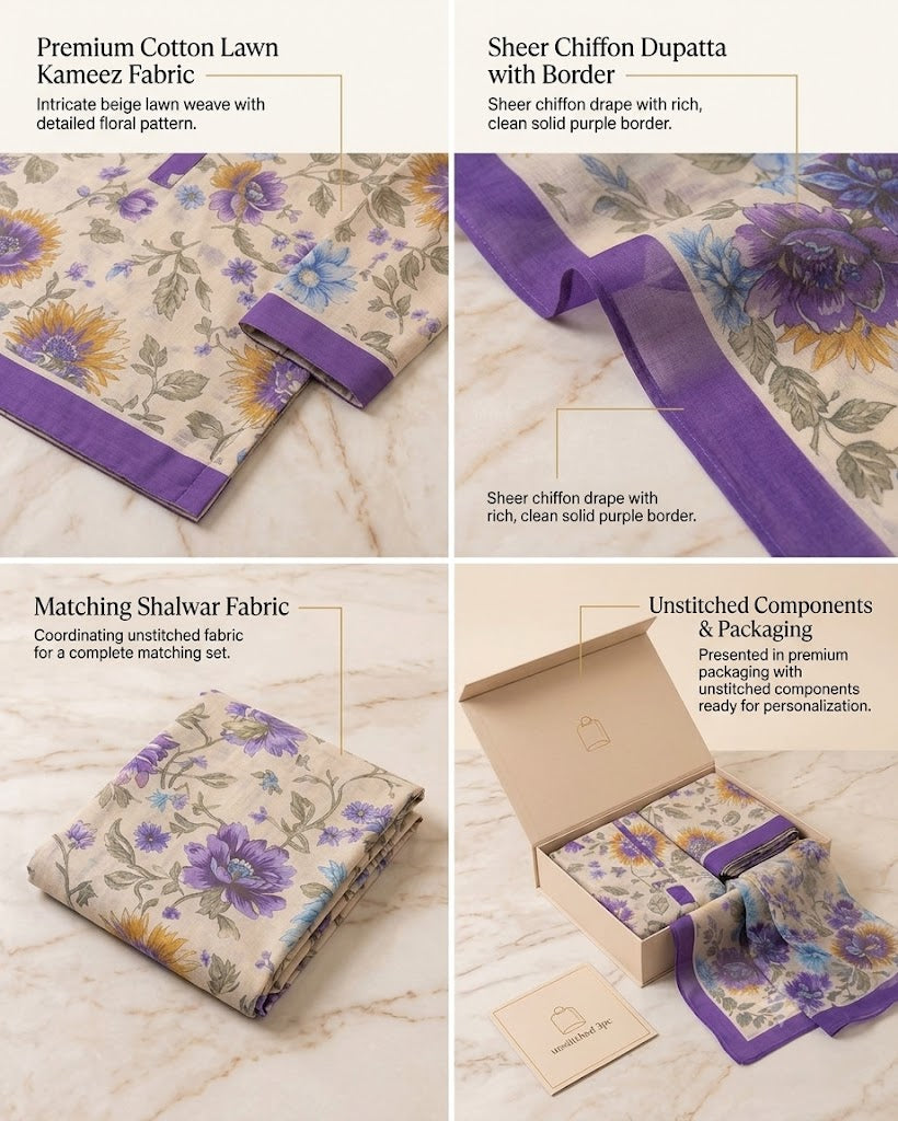 Azure Bloom – Premium Floral 3-Piece Printed Suit
